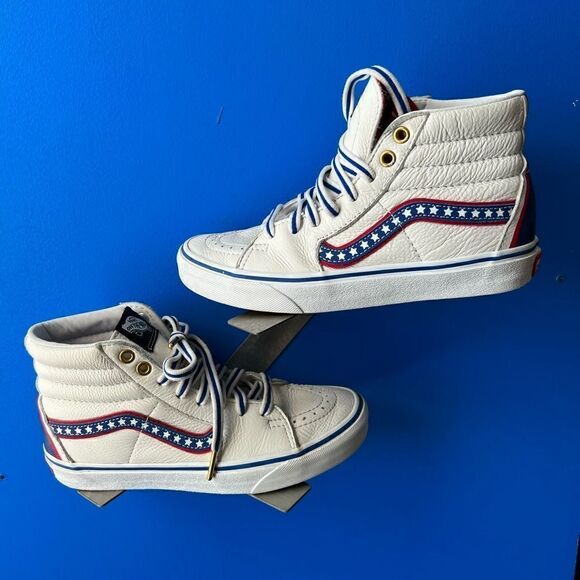 Evil Kenevil's Vans Off  721454 Hi Leather White Red Blue US Men 5 Us Women 6.5 - Picture 1 of 6